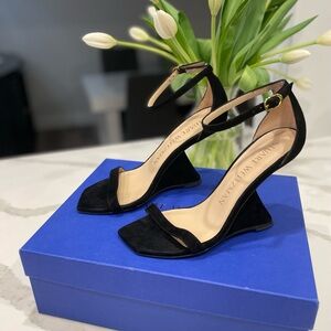 Stuart Weitzman Nudistrebel Sandal Heels in Black Suede - Size 7 Made in Spain